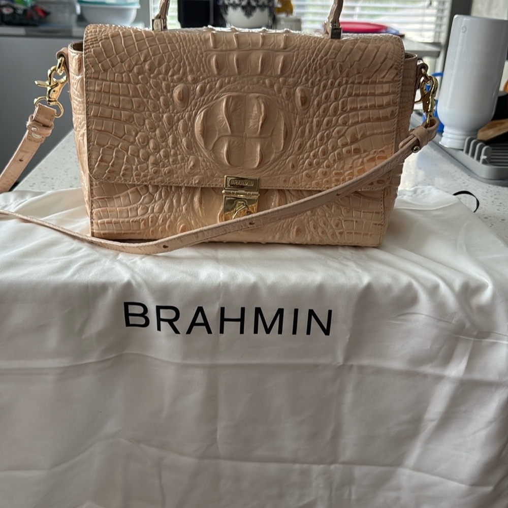Brahmin Tan Crocodile Embossed Satchel